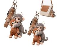 Crochet Punch The Monkey Keychain,Handmade Monkey-Hug Keychain, Suitable For Carrying On A Backpack, Handbag, Or Car Keys (2pcs)