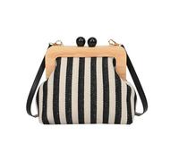 Crochet Purse Canvas Clutch Bag for Women Wooden Kiss-lock Evening Bag Fashion Crossbody Bag(Black)