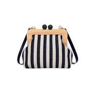 Crochet Purse Canvas Clutch Bag for Women Wooden Kiss-lock Evening Bag Fashion Crossbody Bag(Navyblue)