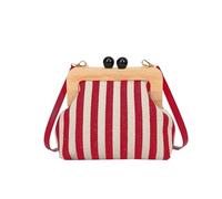 Crochet Purse Canvas Clutch Bag for Women Wooden Kiss-lock Evening Bag Fashion Crossbody Bag(Red)