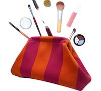 Crochet Purse - Polyester Ruched Cloud Purse | Casual Woven Crochet Kiss Lock And Stripe Design | Beach For Women, Perfect For Holidays And Daily Outings, Purple Orange, Se référer au descriptif