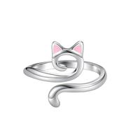 Crochet Ring with Adorable Cat Ears, Adjustable Yarn Guide Finger Holder for Smooth Knitting Crocheting,Rust-Resistant Metal Loop Ring for Beginners and Experts