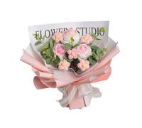 Crochet Rose Flowers Bouquets for Christmas, Mother Day,Artificial Flower Crochet Flowers with String Light and Bag