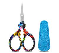 Crochet Scissors, Vintage Small Sewing Embroidery Scissors Sharp Crafting Threading with Leather Cover, Stainless Steel Black Flower Design Shears for Craft Art Work Manual Sewing Handicraft DIY Tool