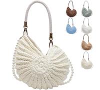 Crochet Shell Bag, Radiant Nautilus Shell Bags, Seashell Bag, Handmade Boho Shell Handbag Crossbody Shoulder Bag (Beige)