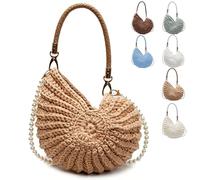 Crochet Shell Bag, Radiant Nautilus Shell Bags, Seashell Bag, Handmade Boho Shell Handbag Crossbody Shoulder Bag (Khaki)