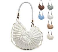 Crochet Shell Bag, Radiant Nautilus Shell Bags, Seashell Bag, Handmade Boho Shell Handbag Crossbody Shoulder Bag (White)