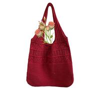 Crochet Shoulder Bag | Knitted Shopping Bag,Retro Tote Bag Solid Color Simple Hollow Out Japanese and Korean Style for Travel Keloc, Red, 1