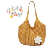 Crochet Shoulder Bags For Women Mesh Knitted Tote Handbag Summer Beach Vacation(Yellow)