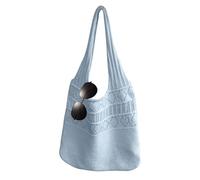 Crochet Shoulder Stume - Aesthetic Tote Bag | Boho Vintage Solid Color Simple Hollow Out Design Japanese And Korean Bags For Free Day, Outdoor Travel And Functions, Blue, riferimento alla descrizione