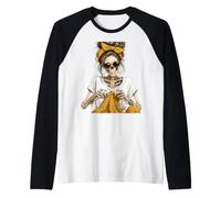Crochet Skeleton Leopard Messy Bun Knitting Crochet Lover Raglan Baseball Tee