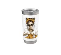 Crochet Skeleton Leopard Messy Bun Knitting Crochet Lover Stainless Steel Insulated Tumbler