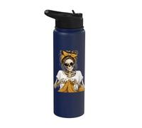 Crochet Skeleton Leopard Messy Bun Knitting Crochet Lover Stainless Steel Insulated Water Bottle