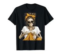 Crochet Skeleton Leopard Messy Bun Knitting Crochet Lover Value Graphic T-Shirt, Men, Black, XL