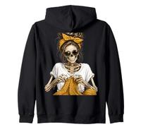 Crochet Skeleton Leopard Messy Bun Knitting Crochet Lover Zip Hoodie