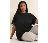 Crochet Sleeve Boxy T-Shirt Yours Black 22-24