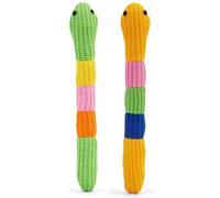 Crochet Snake Cat Toy with Certified Organic Catnip - Soft Crocheted Plush, Interactive Chew & Dental Toy for Cats & Kittens, X-Small (Green & Yellow, 2 Pack)