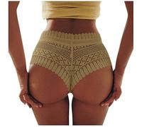 Crochet Soft Panties for Women Sexy Knit Thongs Cheeky Underwear Cute Cutout Breathable Bikini Panties Solid Lace Tangas Stretch Hipsters Comfor Tummy Control Funny Butt Lifting