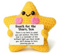 Crochet Star Gift for Son from Mom Dad, Encouragement & Motivational Keepsake, Birthday & Graduation Gift for Kids, Sentimental Desk Decor, Christmas Stocking Stuffer, Reach for The Stars