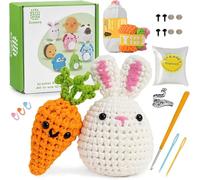Crochet Starter Kit, Amigurumi Stuffed Toys Crochet Kit for Beginners, Friendly Yarn, Step by Step Video Tutorial, Easter Bunny and Carrot Gift