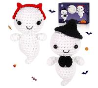 Crochet Starter Kit for Beginners, Crochet Starter Kit with Step-by-Step Video Tutorials,Crochet Kits for Adults Kids,2 Pack Halloween Ghosts (40%+ Yarn)