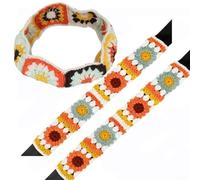 Crochet Steering Wheel Cover 14-15 Inch Sunflower Granny Square with Seat | Made from cotton yarn offers soft grip set includes steering wheel cover and 2 seat belt pads fits sedans SUVs MPVs