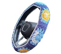 Crochet Steering Wheel Cover,Handmade Daisy Granny Squares Seat Belt Covers,Non-Slip Sweat-Absorbent Boho Car Interior Decor for 14-16" Vehicles, Sedans, SUVS(B)