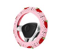 Crochet Steering Wheel Cover Set,Cute Car Boho 14-15in,Pink Strawberry Granny Square Pattern,Hippie Women Accessories Protect the steering wheel