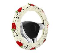 Crochet Steering Wheel Cover Set,Cute Car Steering Wheel Cover Boho 14-15in, White Strawberry Granny Square Pattern,Women Car Accessories (A Wheel Cover)