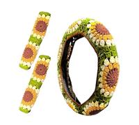 Crochet Steering Wheel Cover, Sunflower Crochet Anti-Slip Wh-eel Covers, Car Steer-ing Wheels Covers Boho, Aesthetic Decor Car Accessories For Men Women