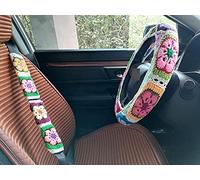 Crochet Steering Wheel Cover,Sunflower Crochet Steering Wheel Cover,Galsang Flower Steering Wheel Cover for Women & Girl (Steering Wheel Cover+2 Seatbelt Covers)