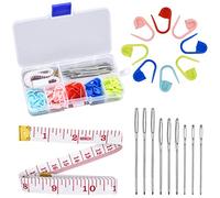 Crochet Stitch Marker Set with 60 Pcs Crochet Stitch Marker, 9 Pcs 3 Sizes Large Eye Blunt Needle, 1 Cloth Tape Measure and 1 Storage Box, Hold Clip Knitting Tool Suitable for Novices Sewing Craft