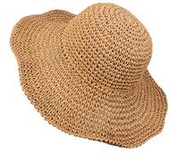 Crochet Straw Sun Hat for Women Floppy Beach Sun Hat Soft Large Lady Bucket Hat Foldable Travel Summer Medium, Khaki, M