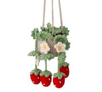 Crochet Strawberry Car Hanging Accessories, Woolen Yarn Rearview Mirror Hanging Accessories Boho Cute Car Interior Decoration Decor Ornament