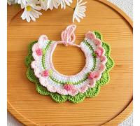 Crochet Strawberry Pet Collar - Handmade Knit Pet - Adjustable Cute Pet Neckwear for Small Medium Dogs Cats (Green)