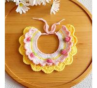 Crochet Strawberry Pet Collar - Handmade Knit Pet - Adjustable Cute Pet Neckwear for Small Medium Dogs Cats (Yellow)