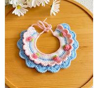 Crochet Strawberry Pet Collar - Handmade Knit Pet - Adjustable Cute Pet Neckwear for Small Medium Dogs Cats (Blue)