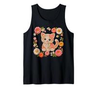 Crochet-Style Colors Kitten Cat Flowers Print Shapes Mania Tank Top