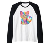 Crochet-Style Rainbow Colors Cat Kitten Print Shapes Mania Raglan Baseball Tee