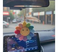 Crochet Sunflower Car Hanging Ornament, Cute Flower Car Accessories Car Rear View Mirror Holder for Hanging Accessories, Bag Ornament, Automotive Interior Decorations