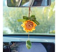 Crochet Sunflower Car Rear View Mirror Accessories for Women, Handmade Knitted Flower Hanging Charm Pendant, Boho Auto Interior Decor, New Driver First Car Gift