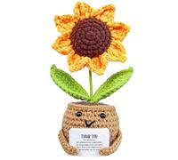 Crochet Sunflower, Handmade Positive Crochet Flowers, Potted Plant, Gift, Encouraging Doll with Card, Artificial Flowers, Motivational Decorations Accessories, 14x6x6cm, Listening