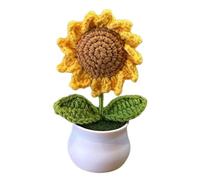 Crochet Sunflower Plants - Handmade Crochet Sunflower | Crochet Small Potted Flowers | Cute Sunflower Handmade Flowers | Desk Decor Potted Flowers | Realistic Knitted Flower Potted Plant For Home, Des