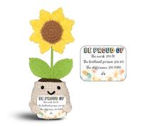 Crochet Sunflower Plush - Be Proud of The Work You Do - Motivational Gift, Handmade Appreciation Gift with Positive Message for Mental Health, Workplace Appreciation, Self-Care