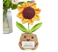 Crochet Sunflower, Positive Crochet Flowers, Knitted Flowers, Emotional Inspirational Sunflower Potted Flower, Artificial Cute Motivational Decorations Accessories for Desk Home Car Dashboard