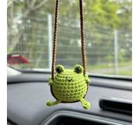Crochet Swinging Frog Car Mirror Hanging Accessories, Cute Car Decorations for Women Aesthetic, Handmade Knitted Rearview Mirror Car Accessories Home Office Car Mirror Decor