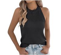 Crochet Tank Tops Women UK Sale Clearance Ladies Halter Neck Tops Hollow Out Knitted Camisoles Casual Sleeveless Vests Summer Tshirt Holiday Beach Blouses Tees Cami Vests Elegant Going Out Top Black