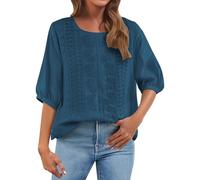 Crochet Tops for Women Cotton Linen Ladies Tunic Top Womens Embroidery Floral Boho Summer Blouses Dressy Casual Elegant Chiffon Blouse Tshirts Retro Elbow Length T Shirts Women
