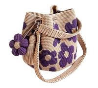 Crochet Tote Bag, Boho 3D Floral Knit Crossbody Shoulder Bag, Soft Texture, Not Easily Deformed For Beaches Travel And Vacations(Purple)