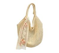 Crochet Tote Bag Boho Hollow Mesh Lace Ribbon